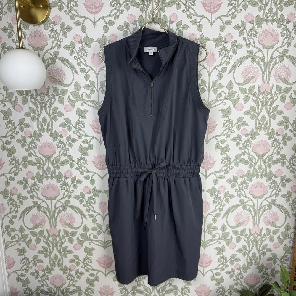 Evereve Black Sleeveless Zip-Front Drawstring Midi Dress